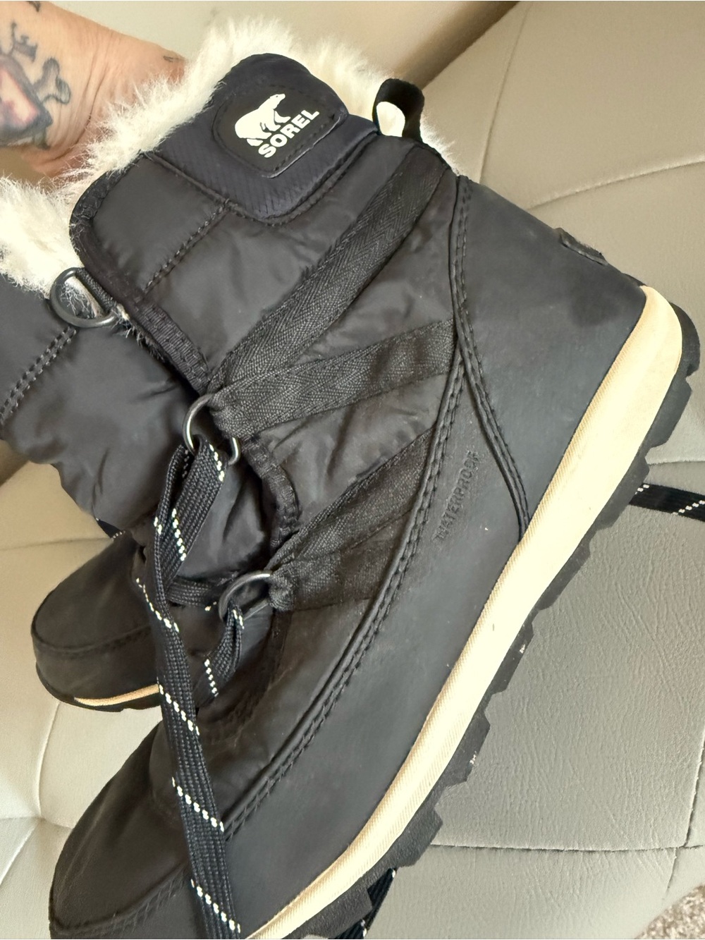 Sorel Black and Cream women’s ' Faux-Fur Winter Booties